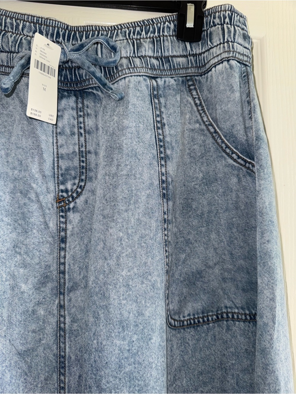 Anthropologie Light Blue Drawstring Denim Midi Skirt - Picture 4 of 5